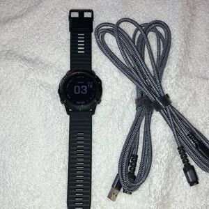 Advanced Black Smartwatch with Braided Charging Cable